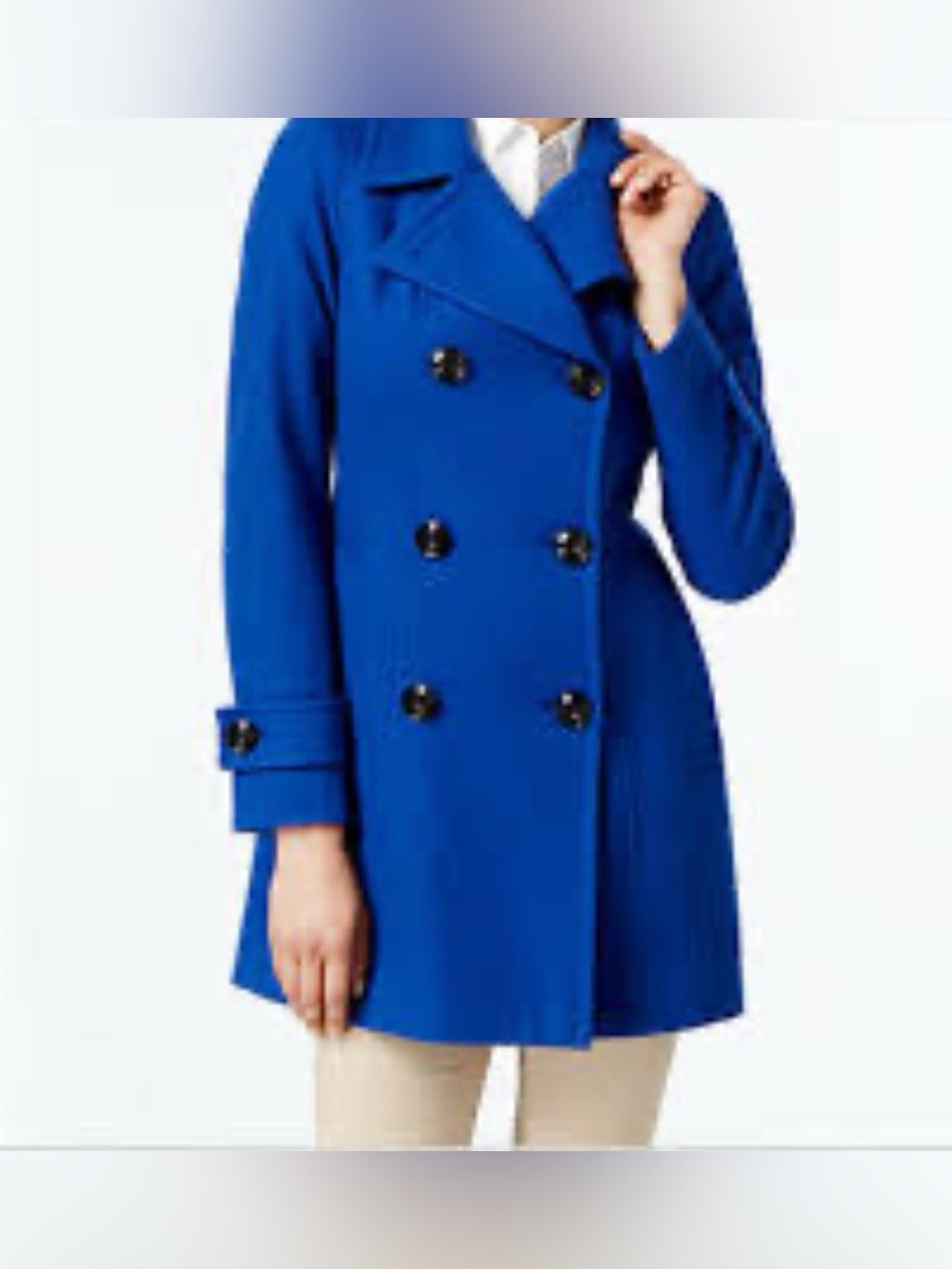 Anne Klein classic Cobalt Double-Breasted Pea Coat in vibrant blue size S NWT